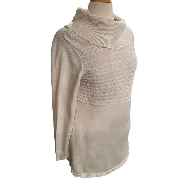 Karen Scott Sweater White Cableknit Cowl Neckline size Medium - Picture 3 of 9